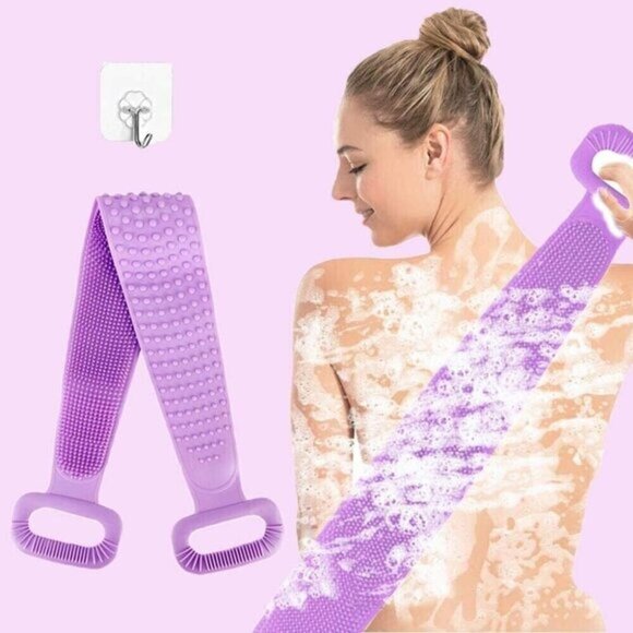 Silicone Back Scrubber For Shower Double Sided Bath Body 30" Purple - Picture 1 of 6